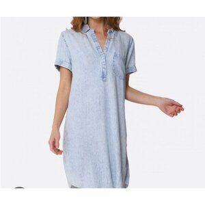 Rails Valerie Shirt Dress Women's Small Chambray Acid Wash Short Sleeve Soft